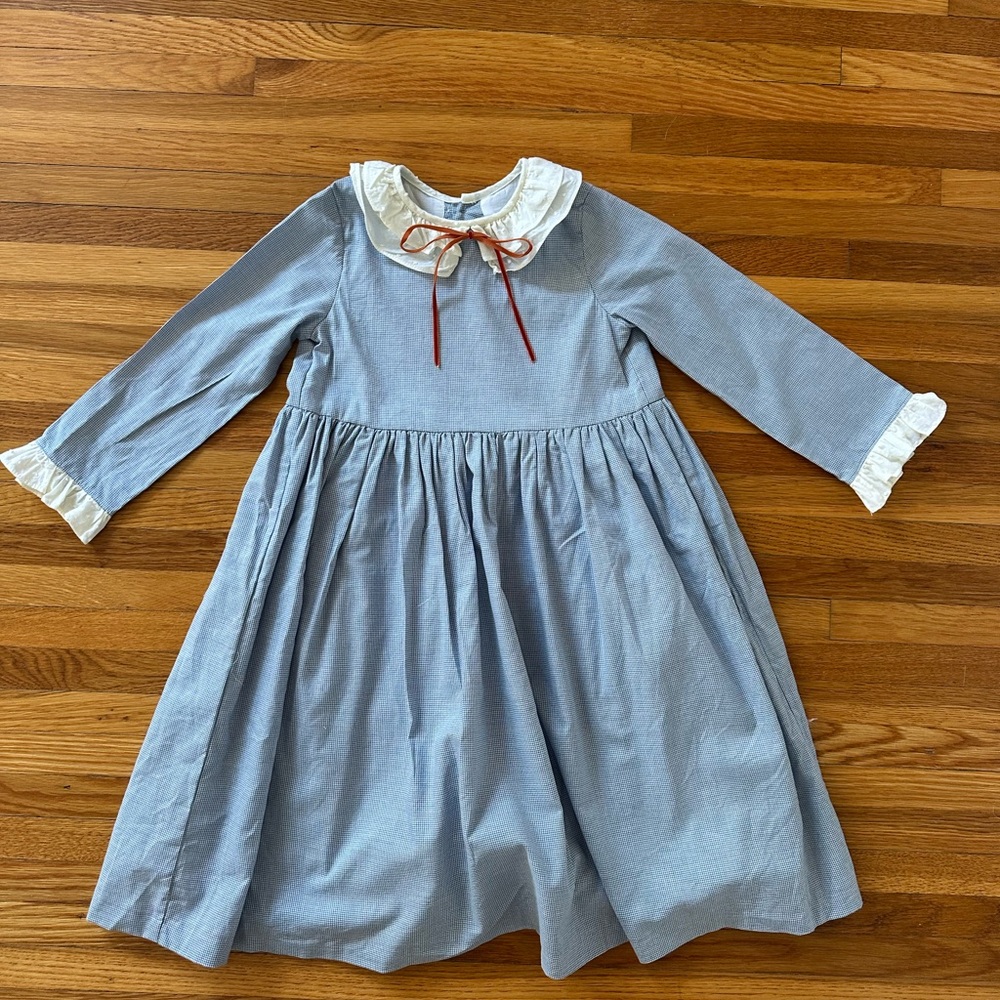Amaia Blue gingham 3/4-Sleeve Kids Casual Dress